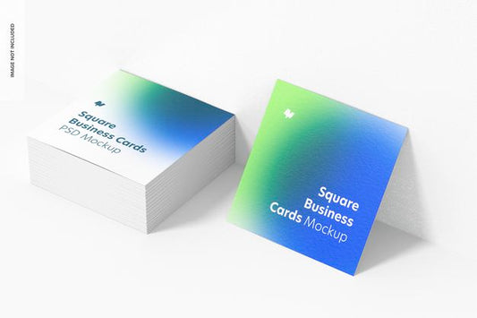 Free Square Business Cards Mockup, Stacked Set Psd