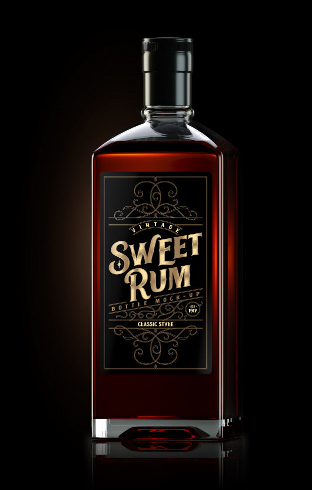 Free Square Dark Rum Bottle Mockup With Label Psd