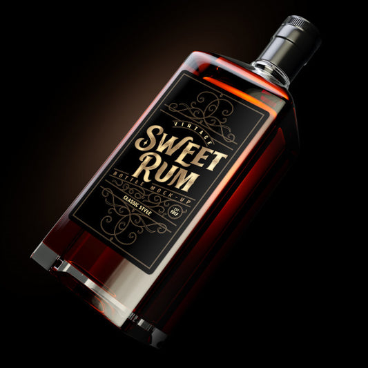 Free Square Dark Rum Bottle Mockup With Label Psd