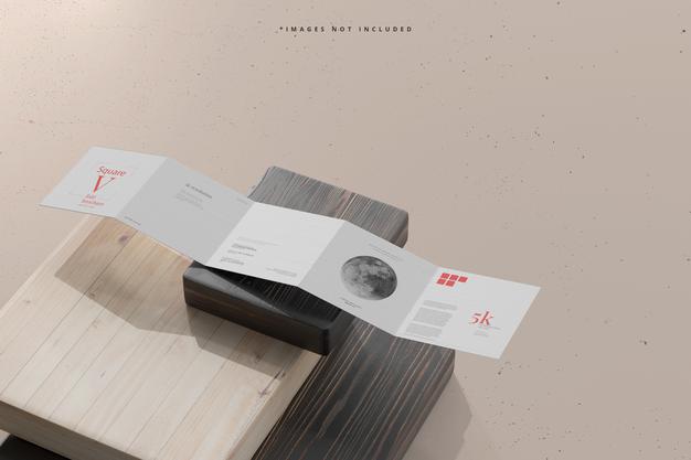 Free Square Five Fold Brochure Mockup Psd