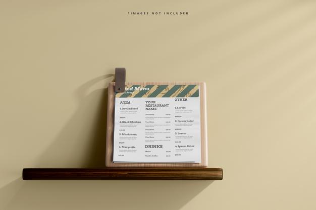 Menu Square Box Free Square Food Menu On A Wooden Board Mockup On A Shelf Psd ...