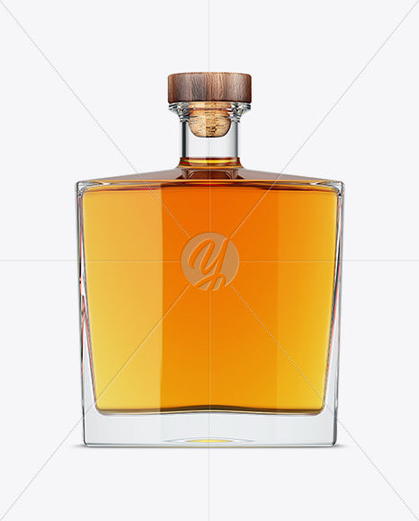Free Square Glass Bottle W/ Whisky Mockup