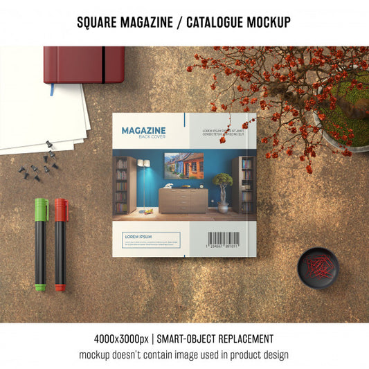 Free Square Magazine Or Catalogue Mockup From Above Psd