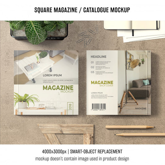 Free Square Magazine Or Catalogue Mockup On Table Psd