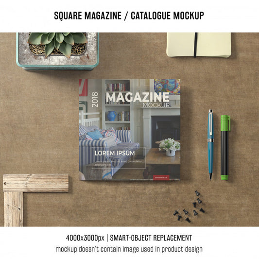 Free Square Magazine Or Catalogue Mockup With Decoration Psd