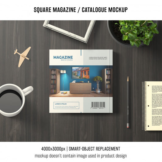 Free Square Magazine Or Catalogue Mockup With Decorative Still Life Psd