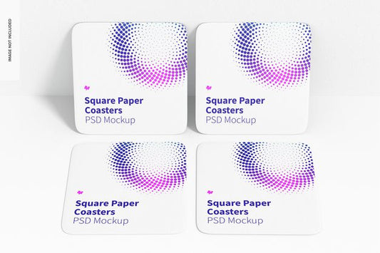 Free Square Paper Coasters With Mug Mockup Psd