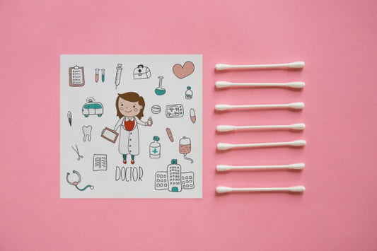 Free Square Paper Mockup With Cotton Buds Psd