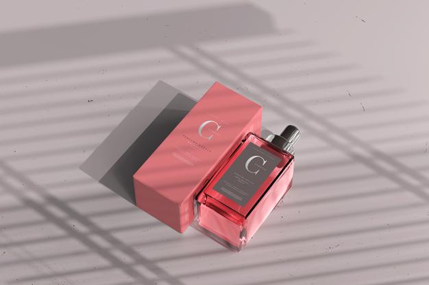 Free Square Perfume Bottle With Box Mockup Psd