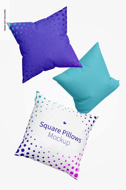 Free Square Pillows Mockup, Floating Psd