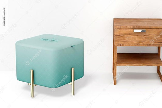 Free Square Pouf Mockup With Nightstand Psd