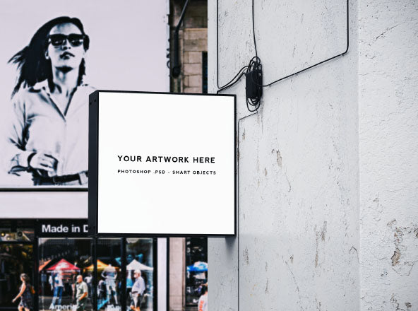Free Square Shop Sign Mockup – CreativeBooster