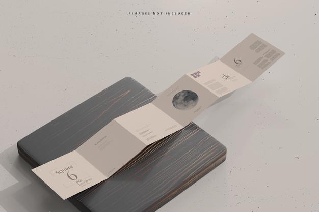 Free Square Six Fold Brochure Mockup Psd