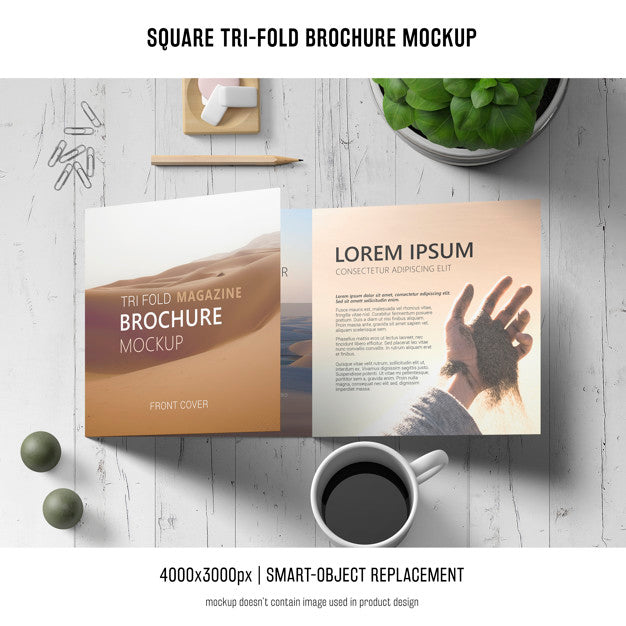 Free Square Tri-Fold Brochure Mockup Psd