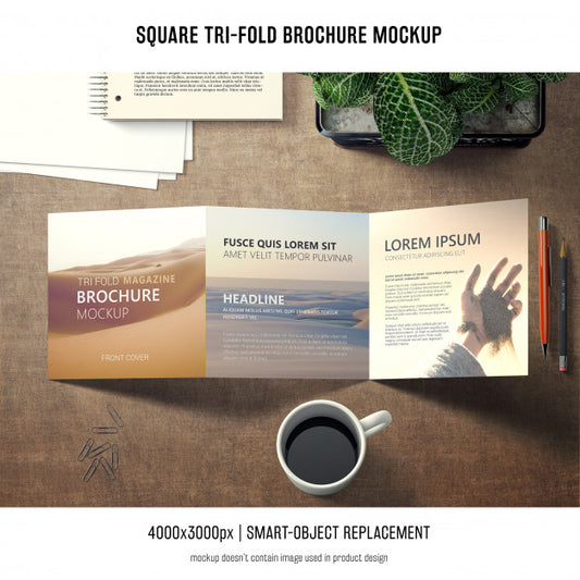 Free Square Tri-Fold Brochure Mockup Psd