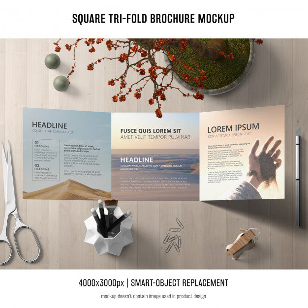 Free Square Tri-Fold Brochure Mockup Psd