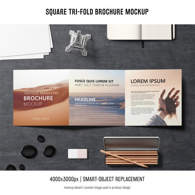 Free Square Tri-Fold Brochure Mockup Psd