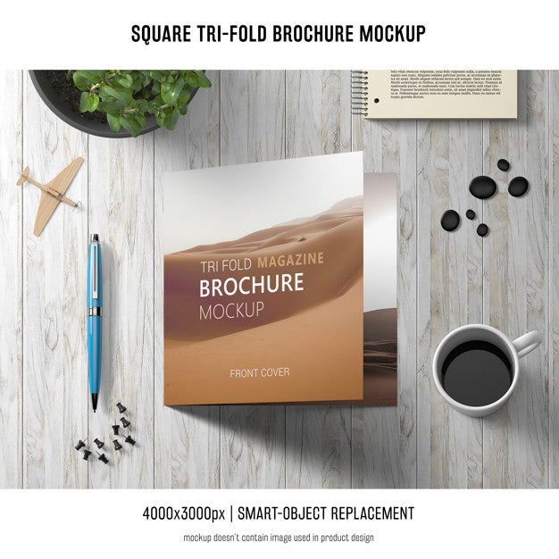 Free Square Tri-Fold Brochure Mockup Psd