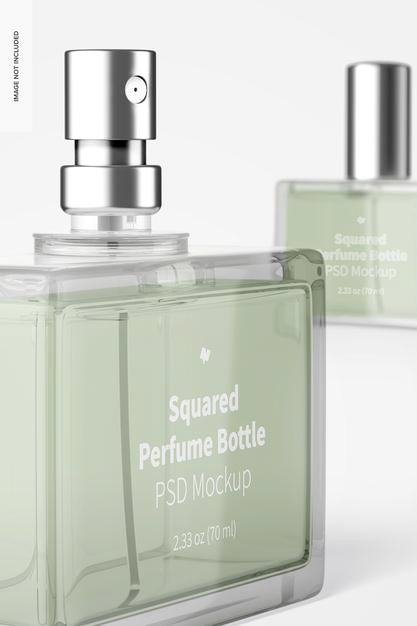 Free Squared Perfume Bottle Mockup, Close Up Psd
