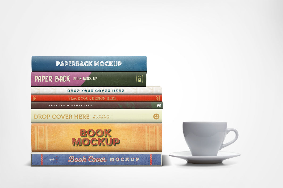 Free Stacked Book Mockup With Varying Width Spines