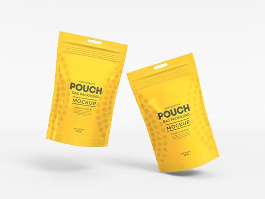 Free Stand Up Glossy Pouch Bag Mockup Psd