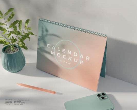 Free Standing Wall Calendar Mockup Right View Psd