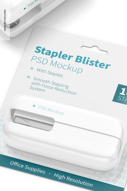 Free Stapler Blister Mockup, Close Up Psd