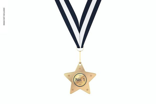 Free Star Competition Medal With Ribbon Mockup, Hanging Psd