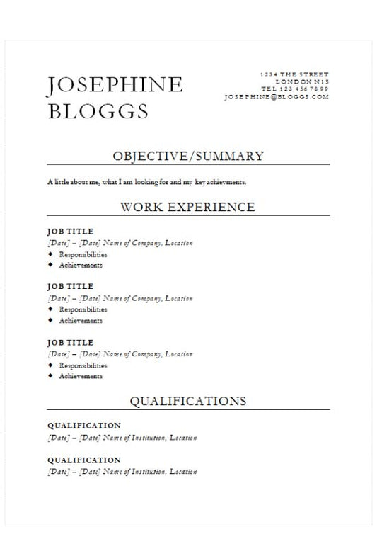 Free Statement Piece Resume CV Template in Microsoft Word (DOCX) Format