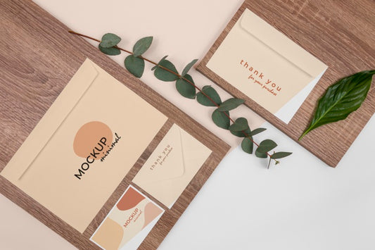 Free Stationery And Wood Arrangement Top View Psd