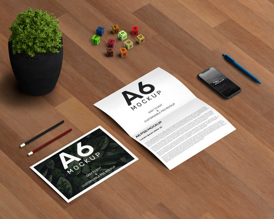 Free Stationery Concept With A6 Brochure Mockup Psd