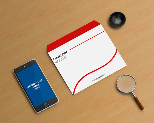Free Stationery Concept With Envelope And Smartphone Mockup Psd