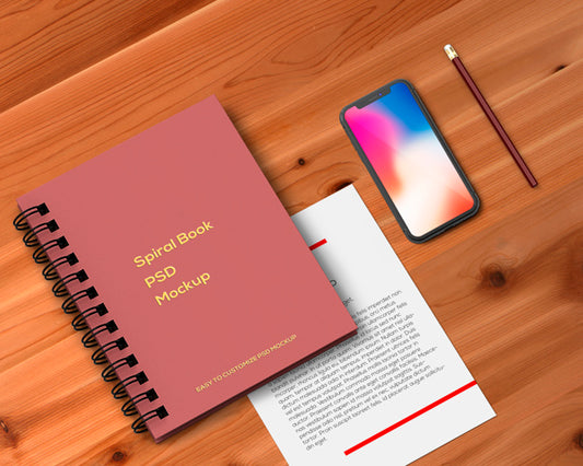 Free Stationery Concept With Spiral Book Mockup Psd