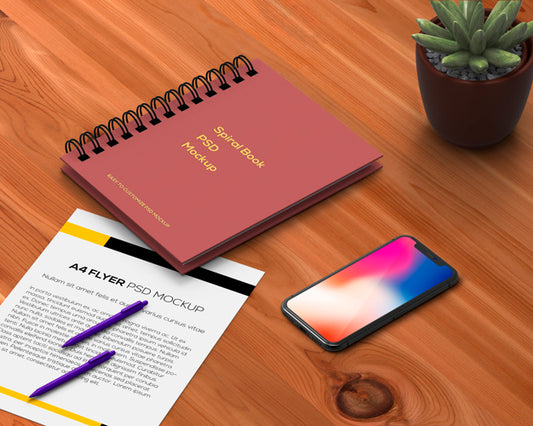 Free Stationery Concept With Spiral Book Mockup Psd