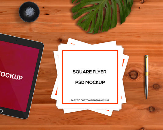 Free Stationery Concept With Square Flyer Mockup Psd