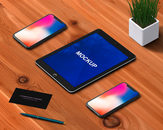 Free Stationery Concept With Tablet And Smartphone Mockup Psd
