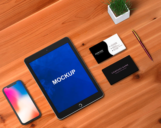 Free Stationery Concept With Tablet And Smartphone Mockup Psd