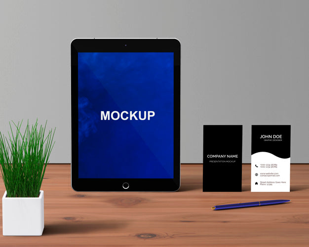 Free Stationery Concept With Tablet Mockup Psd