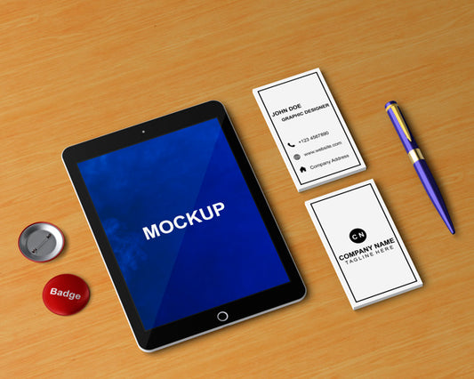 Free Stationery Concept With Tablet Mockup Psd