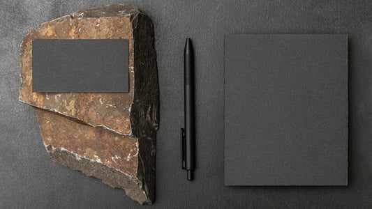 Free Stationery Mock-Up On Dark Concrete With Rugged Rock Psd