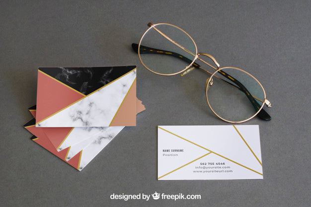 Free Stationery Mockup With Glasses And Business Cards Psd