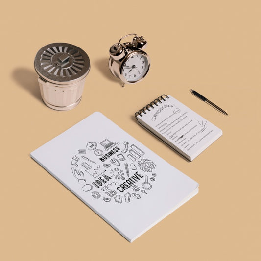 Free Stationery Mockup With Notepad And Cover Psd