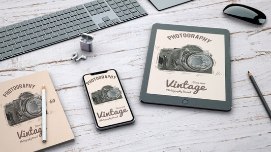 Free Stationery Mockup With Retro Photography Concept Psd