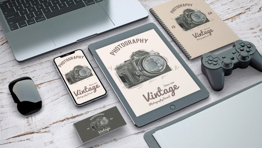 Free Stationery Mockup With Vintage Photography Concept Psd