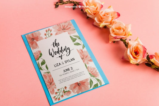 Free Stationery Wedding Mockup With Roses Psd