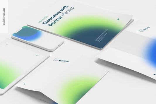 Free Stationery With Devices Set Mockup Psd
