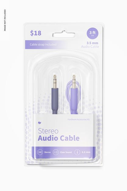 Free Stereo Audio Cable Mockup, Front View Psd