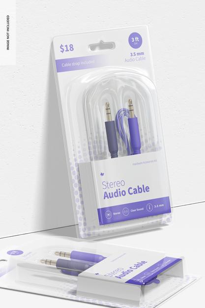Free Stereo Audio Cable Mockup, Leaned Psd