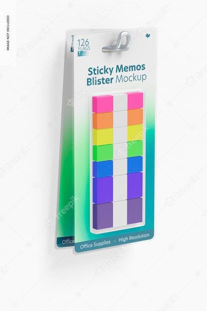 Free Sticky Memos Blister Mockup, Hanging Psd