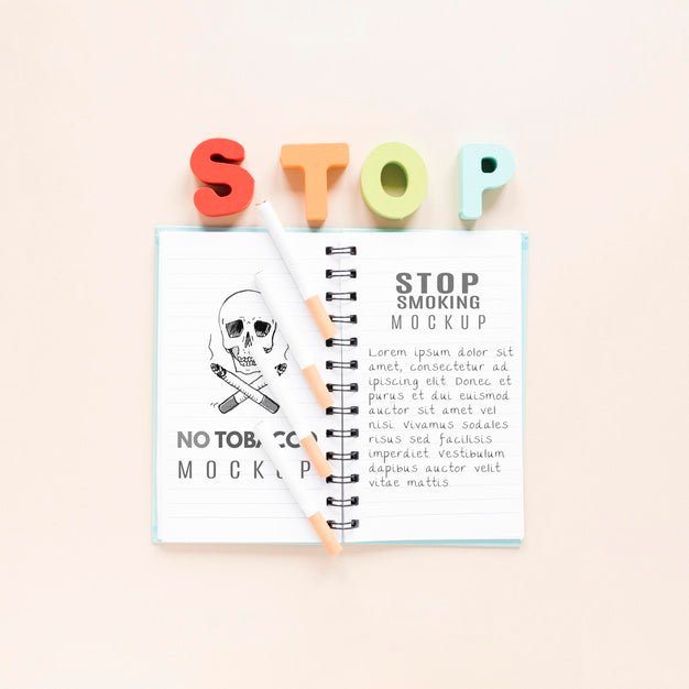 Free Stop Smoking Concept With Notebook Psd